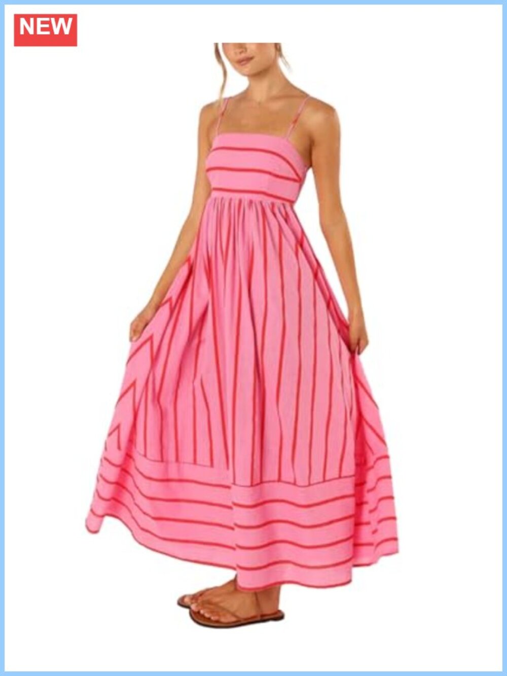 Women's Striped Maxi Dress Spaghetti Strap Smocked Cut Out Flowy A-Line Boho